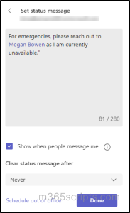 setting a status message in MS Teams