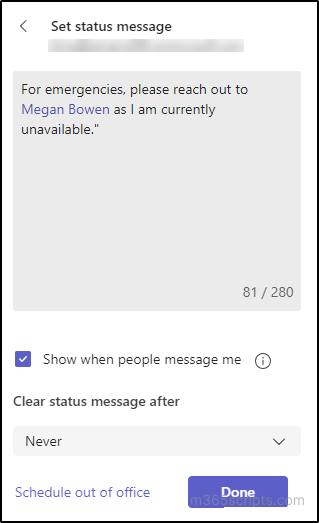 Operating Status Message Set Up an Out of Office Status in Microsoft Teams