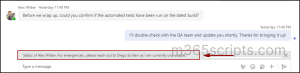 status message in Teams user experience