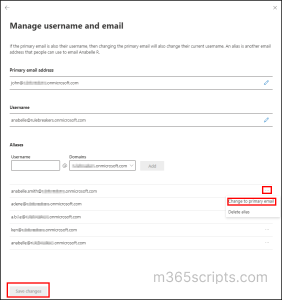 Change user alias address to primary address