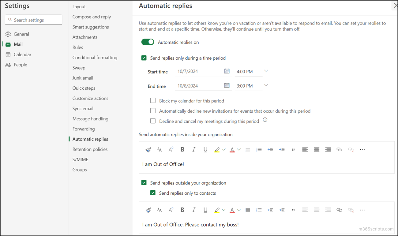 Automatic reply configuration via UI