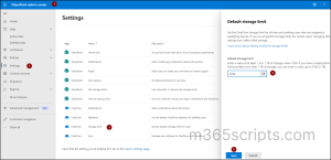 Set the default storage space in Microsoft SPO admin center