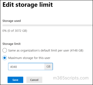 Set OneDrive Storage limit in admin center