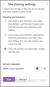 Site sharing settings in SharePoint Online