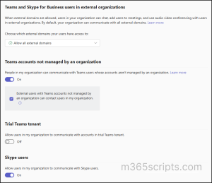 Default external access settings in Microsoft Teams