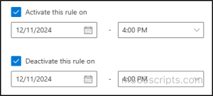 Mail flow rule activation and deactivation