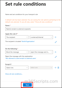 configure mail flow rule conditions