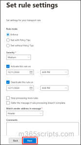 Configure mail flow rule settings