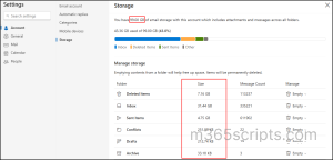 Check Mailbox size from Outlook