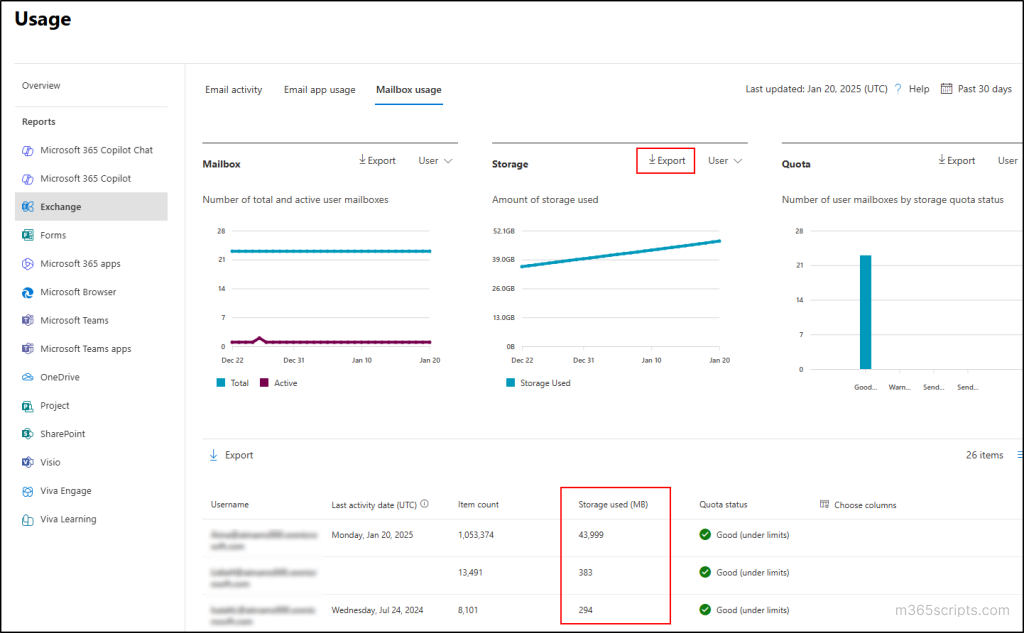 How to check mailbox size in microsoft 365
