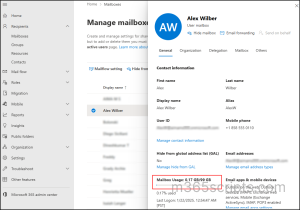 Mailbox Size in Exchange Admin Center 