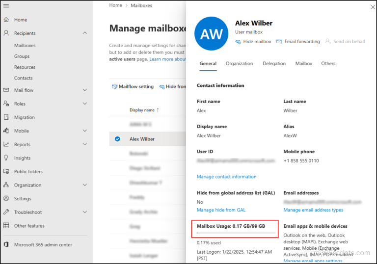 How to check mailbox size in microsoft 365