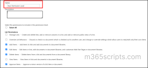 Custom permission level creation in SPO