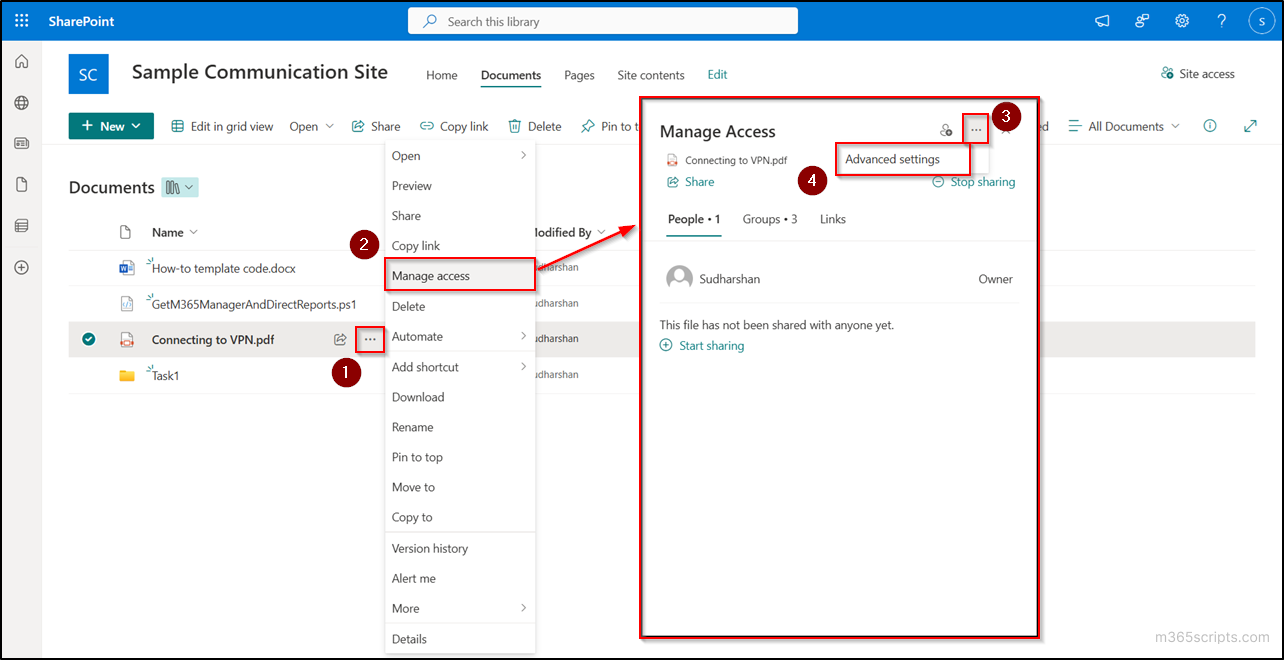 manage access for a file or folder in SharePoint online