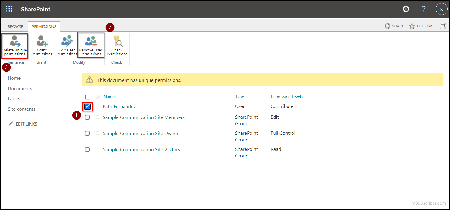 remove unique permissions in SharePoint