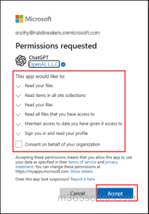 User consent to chatGPT