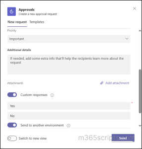 New approval request in MS Teams