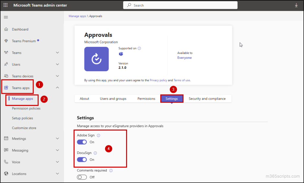 Manage E-sign Providers in Teams Admin Center