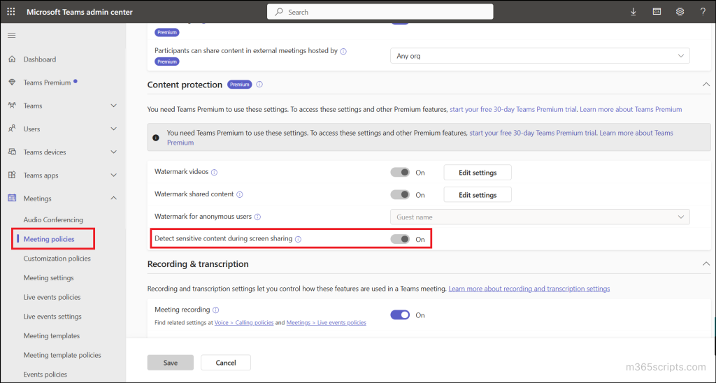 sensitive content detection in Teams