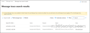 Message Trace result