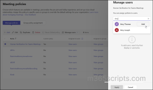 assign-microsoft-teams-meeting-policy-to-specific-organizers
