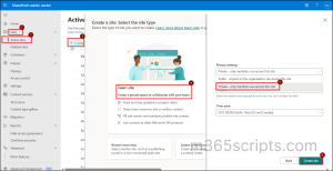 Create-private-site-in-SPO-admin-center