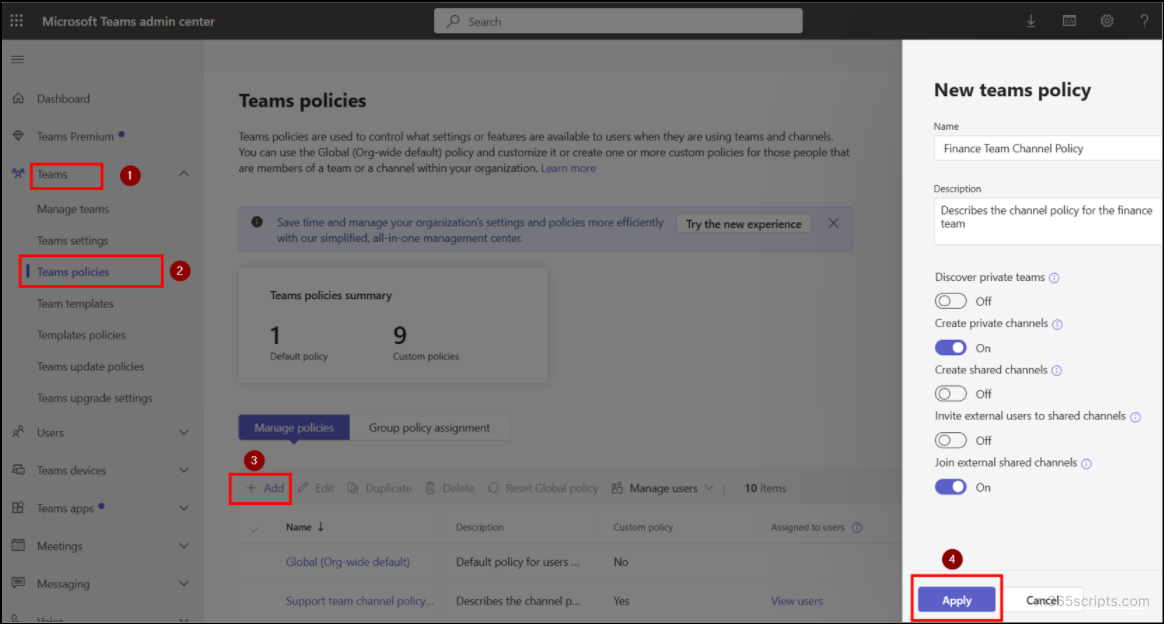 Manage channels policies in Microsoft Teams