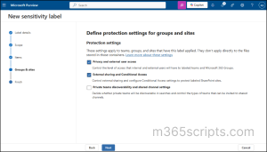 Configure protection settings for groups and sites