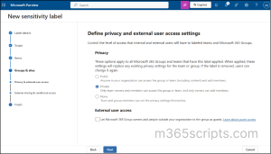 Define privacy and external user access settings