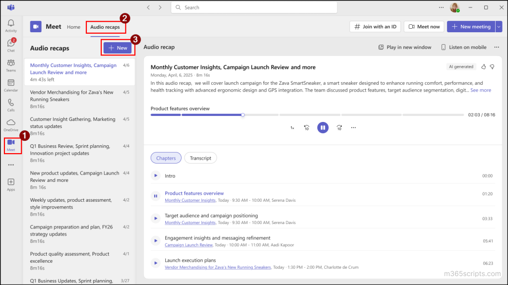Get Audio Recap of Microsoft Teams Meetings