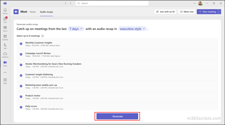 Get Audio Recap of Microsoft Teams Meetings