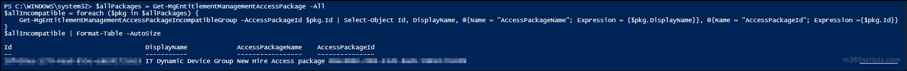 all incompatible groups in all access package reports