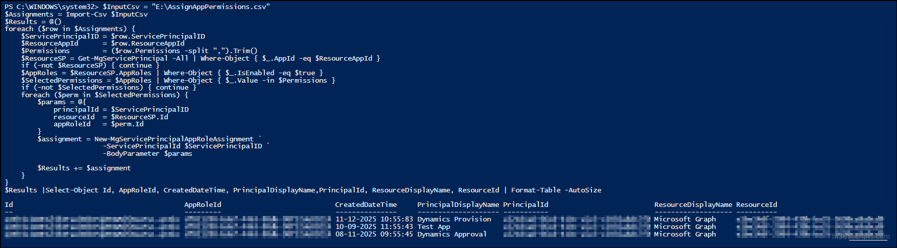 assign application permissions to a service principal