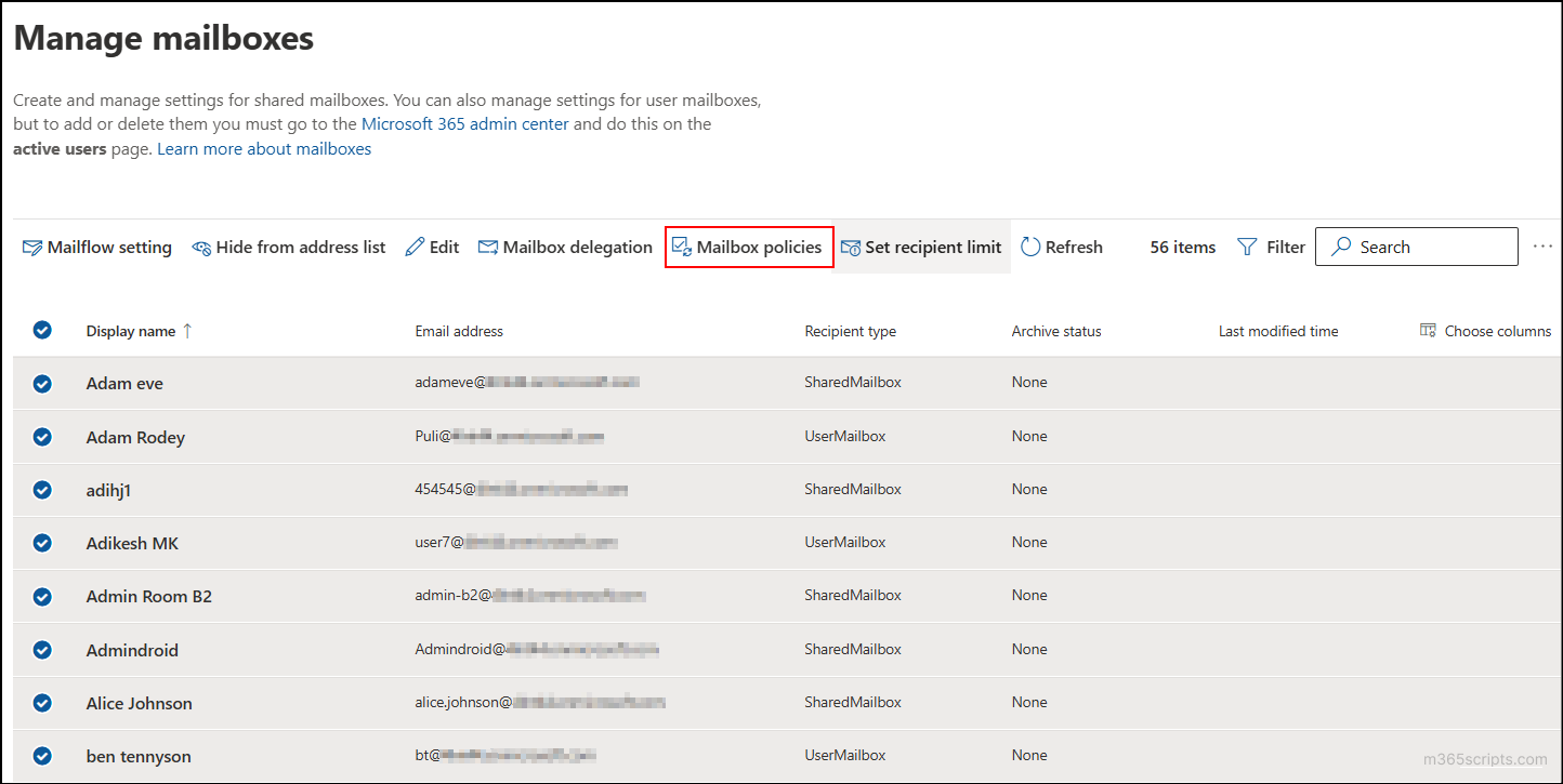 block calendar sharing to all mailboxes using sharing policy