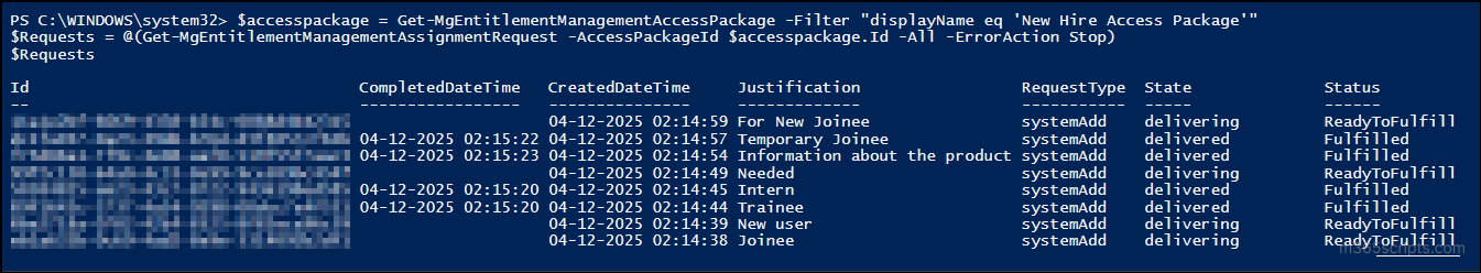 get user request status reports