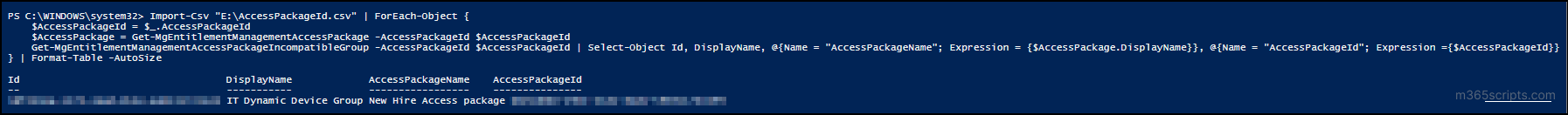 incompatible access group of specfic access packages using csv