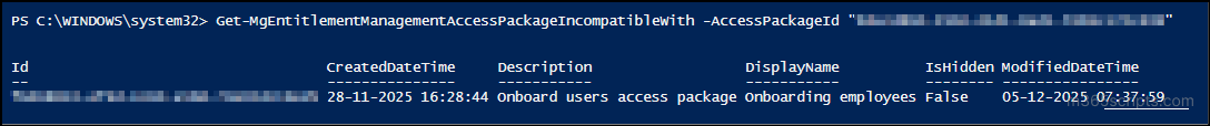 incompatible with access packages of one access package