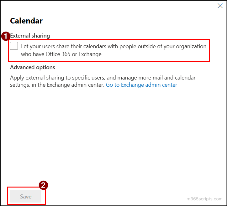 stop users from sharing calendars tenant wide