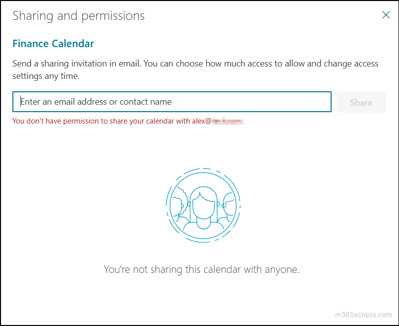 stop users from sharing their own calendars sharing policy testing