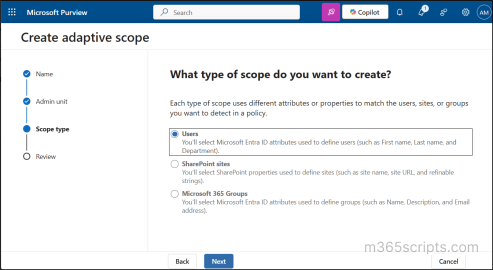 Create Adaptive Scopes in Microsoft Purview