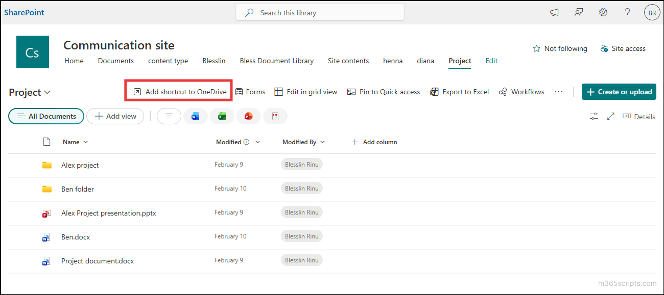 add shortcut to onedrive setting