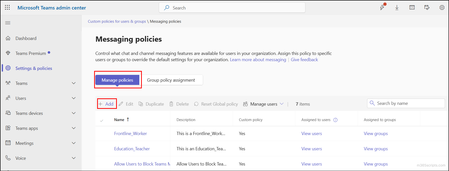 create a new messaging policy to apply supervised chats