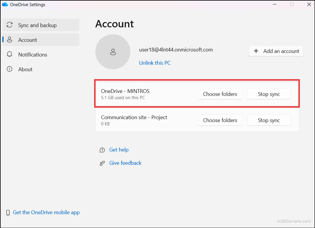 disable sync and add shortcut to OneDrive