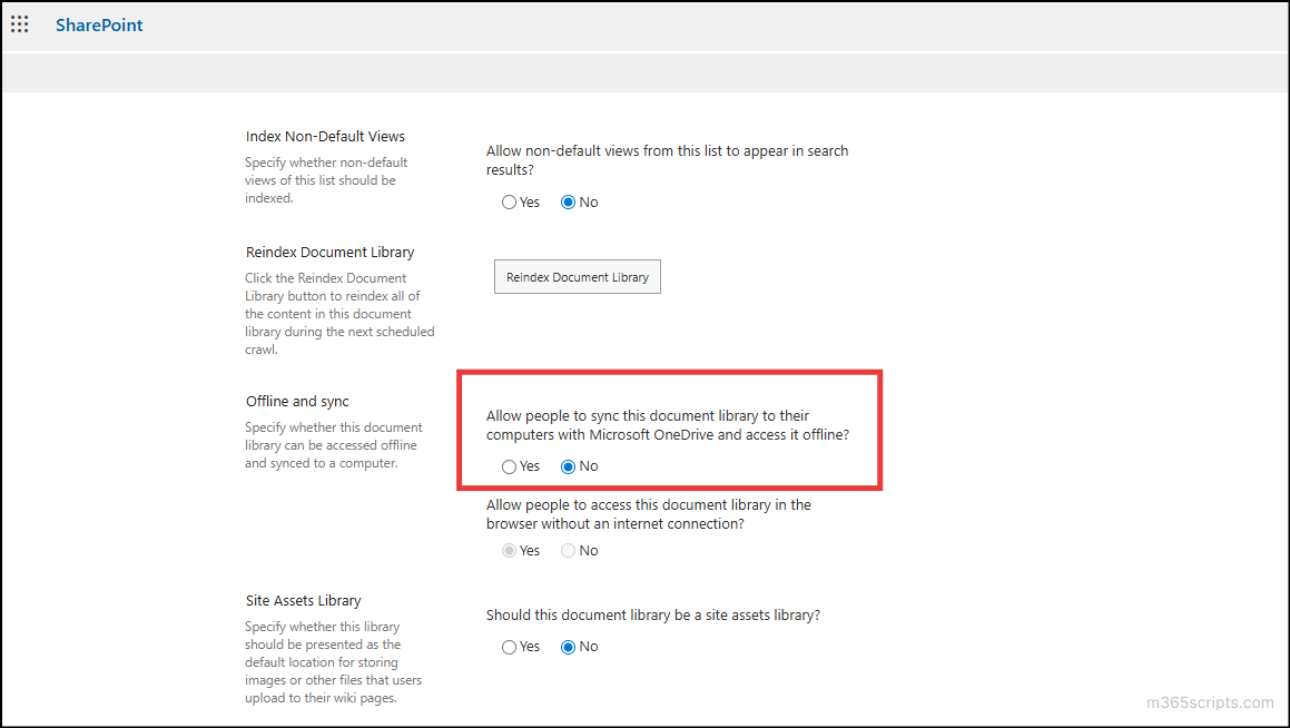 disable sync in sharepoint online