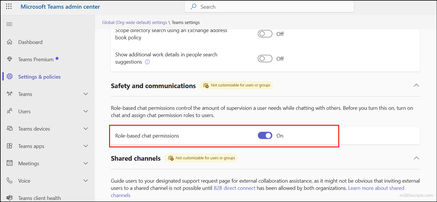 role based chat permissions for supervised chats