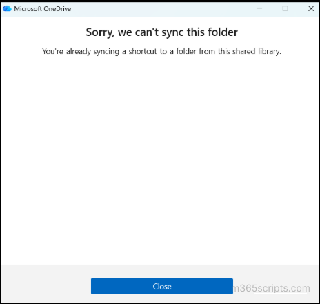 sync and add shortcut to oneDrive conflict