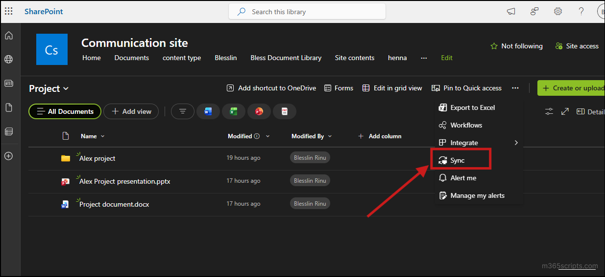 sync in sharepoint online