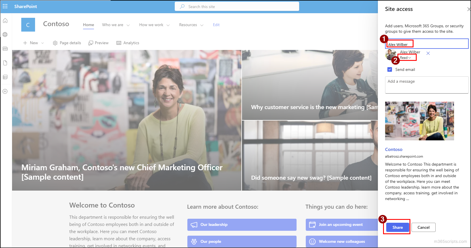 Add user or group in a communication site default group