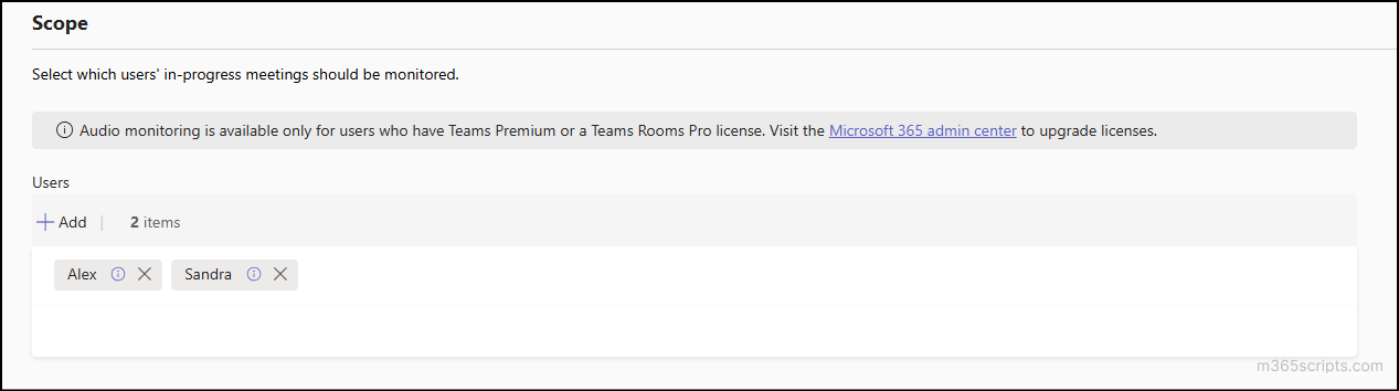 Assign users for in-progress meeting quality issue monitoring in Teams