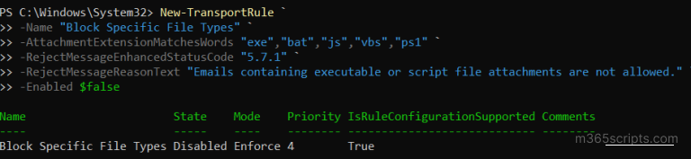 Create Transport Rules in EXO Using New-TransportRule Cmdlet